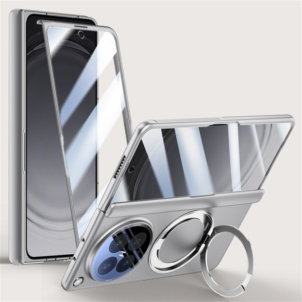 Oppo Find N6 5G magnetiskt skal med ultraklar härdad glasfilm/linsskydd, gångjärnsvridbart stativ PC-mobilskal