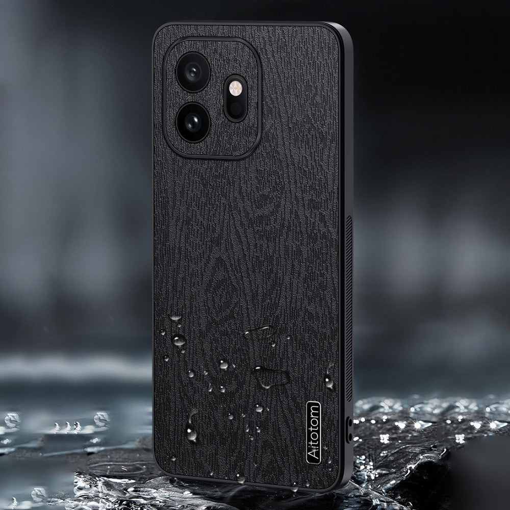 For OnePlus 15T 5G Case Wood Texture PU Leather Coated PC TPU Phone Cover