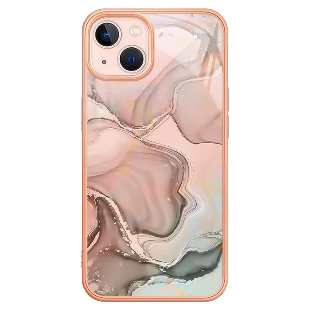 Til iPhone 13 6,1 tommer YB IMD Series-16 Stil E 2,0 mm TPU Drop Testet Telefoncover Galvaniseret Ramme Marmor Mønster IMD Bagcover