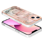 Til iPhone 13 6,1 tommer YB IMD Series-16 Stil E 2,0 mm TPU Drop Testet Telefoncover Galvaniseret Ramme Marmor Mønster IMD Bagcover