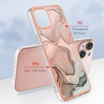 Til iPhone 13 6,1 tommer YB IMD Series-16 Stil E 2,0 mm TPU Drop Testet Telefoncover Galvaniseret Ramme Marmor Mønster IMD Bagcover