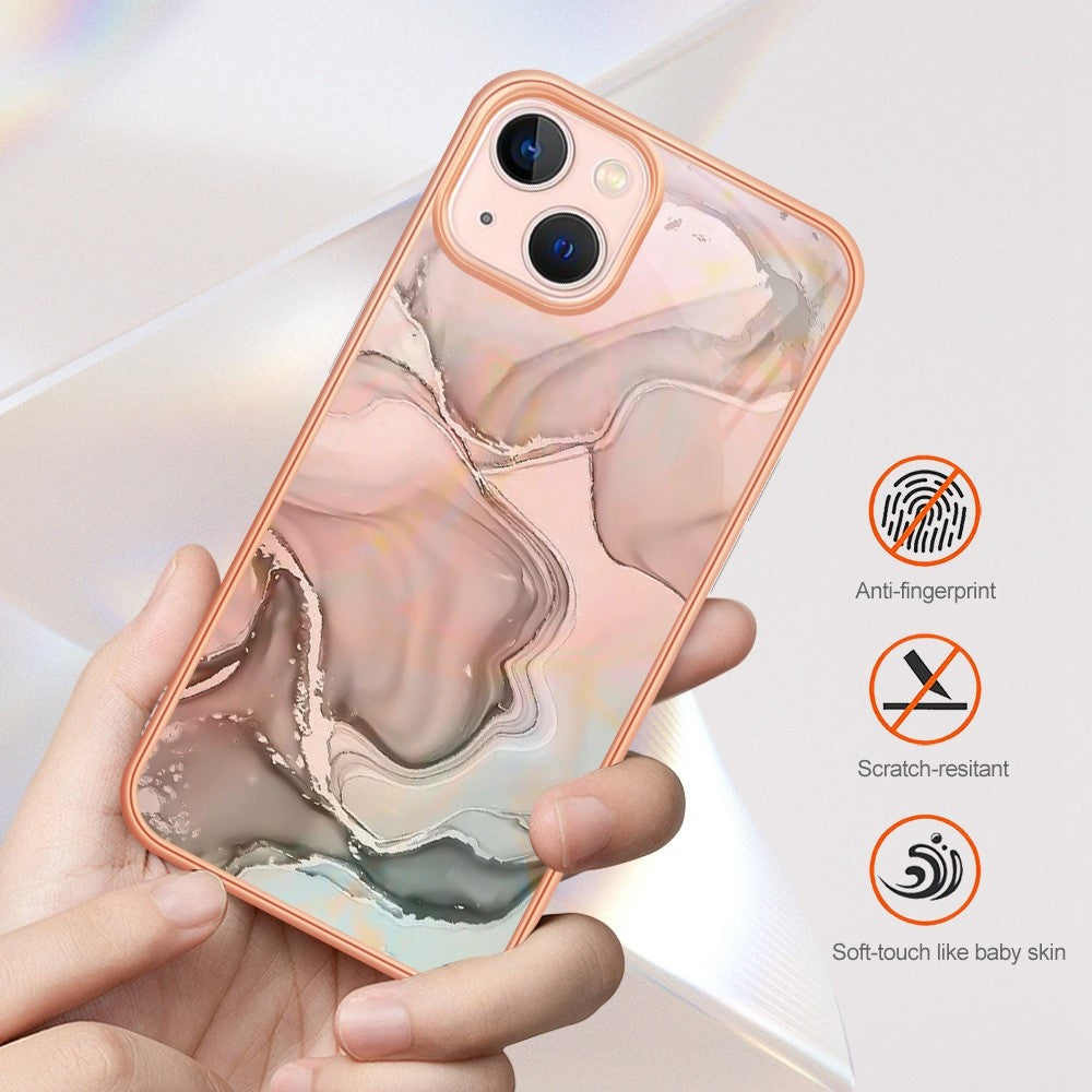Til iPhone 13 6,1 tommer YB IMD Series-16 Stil E 2,0 mm TPU Drop Testet Telefoncover Galvaniseret Ramme Marmor Mønster IMD Bagcover