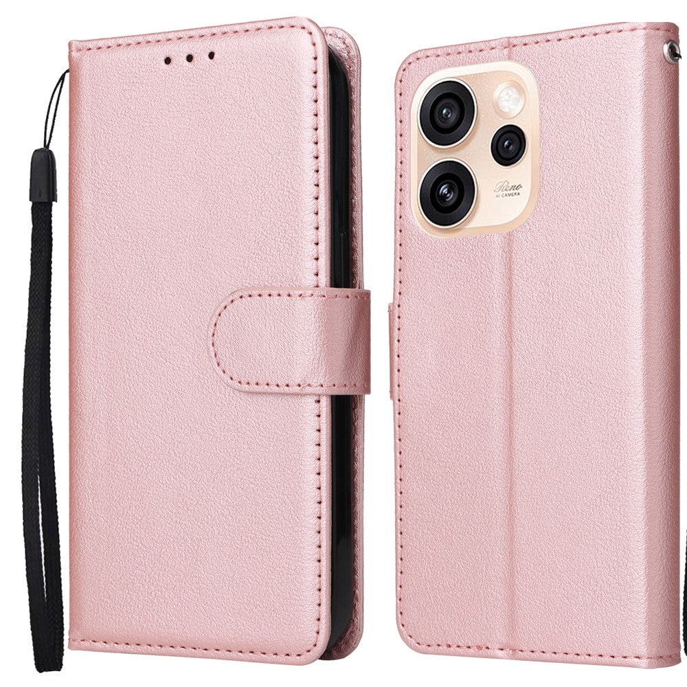 Oppo Reno15 Pro Max 5G (Global) / Reno15 Pro 5G (Kina) fodral i PU-läder, plånboksfodral med stativ och handledsrem