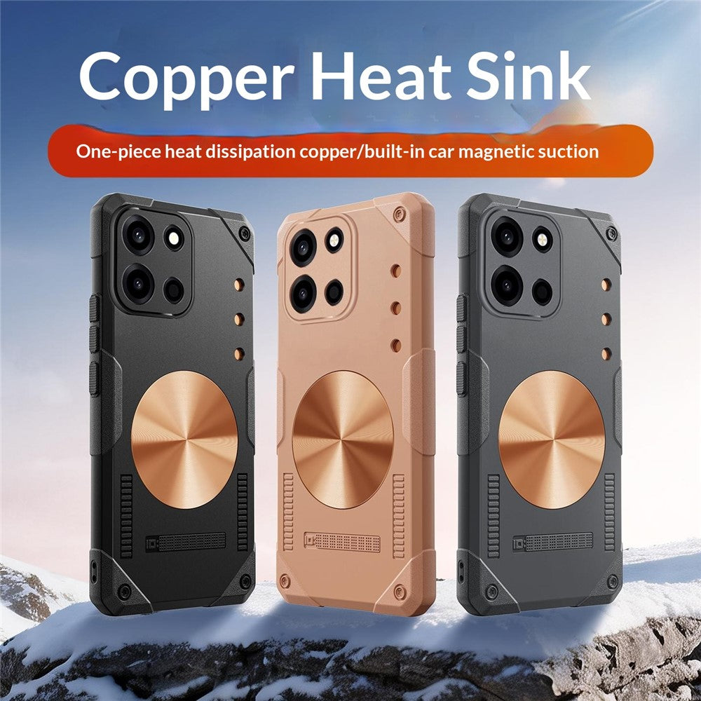 OnePlus Nord CE6 5G / Nord 6 5G / Turbo 6V 5G / Turbo 6 5G skal koppar värmeavledande TPU + metallkylning mobilskal stöd magnetiskt bilfäste