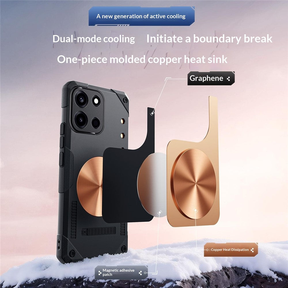 OnePlus Nord CE6 5G / Nord 6 5G / Turbo 6V 5G / Turbo 6 5G skal koppar värmeavledande TPU + metallkylning mobilskal stöd magnetiskt bilfäste