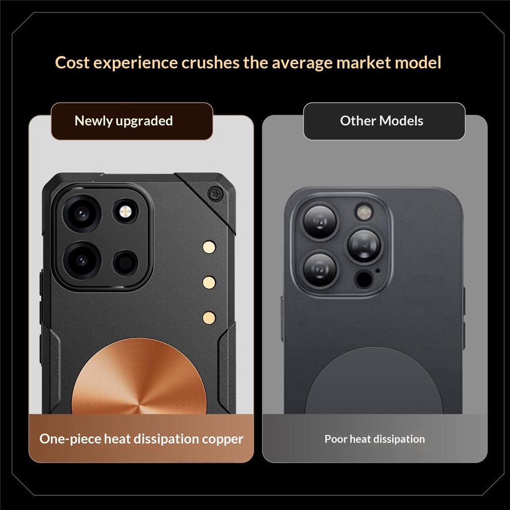OnePlus Nord CE6 5G / Nord 6 5G / Turbo 6V 5G / Turbo 6 5G skal koppar värmeavledande TPU + metallkylning mobilskal stöd magnetiskt bilfäste