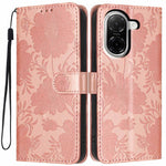 For Xiaomi Redmi A5 NFC (EU) (173.45mm) Wallet Case Imprint Floral PU Leather Stand Flip Phone Cover with Wrist Strap