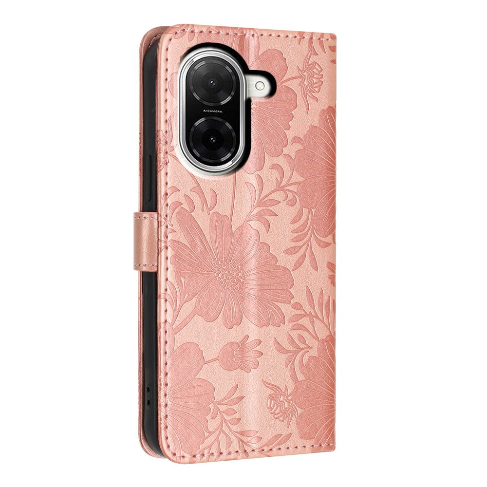 For Xiaomi Redmi A5 NFC (EU) (173.45mm) Wallet Case Imprint Floral PU Leather Stand Flip Phone Cover with Wrist Strap
