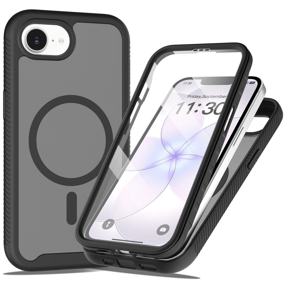 Magnetic Phone Case for iPhone 17e / 16e 3 in 1 Translucent Skin Touch PC TPU Back Cover with PET Screen Film