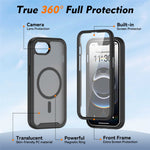 Magnetic Phone Case for iPhone 17e / 16e 3 in 1 Translucent Skin Touch PC TPU Back Cover with PET Screen Film