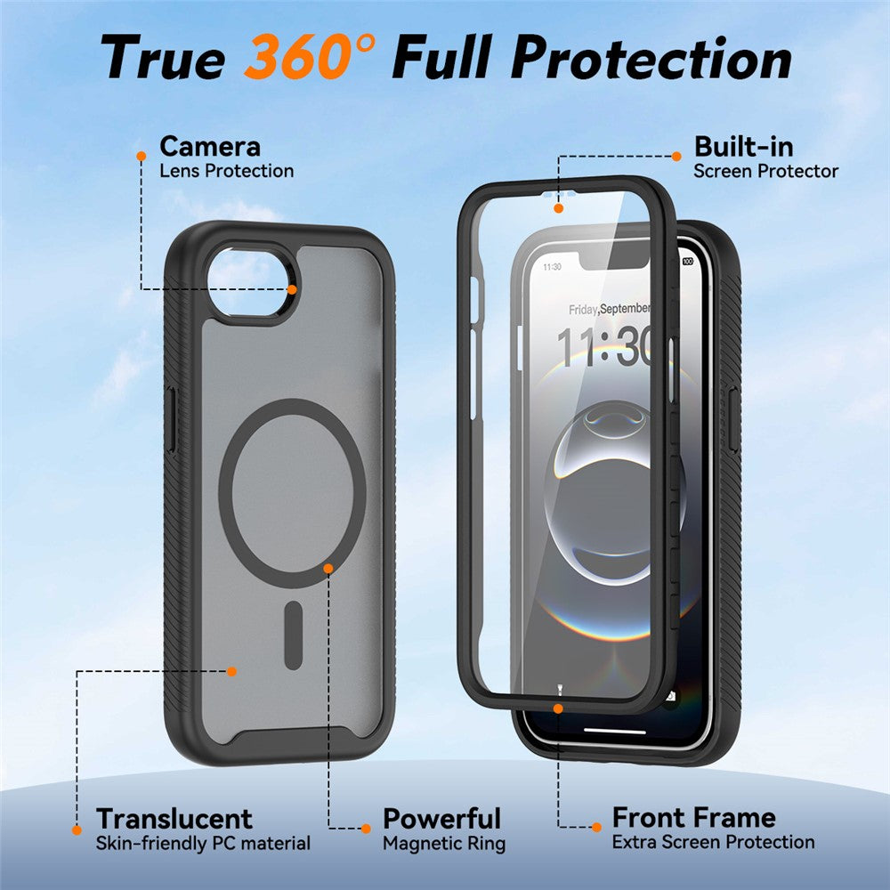 Magnetic Phone Case for iPhone 17e / 16e 3 in 1 Translucent Skin Touch PC TPU Back Cover with PET Screen Film