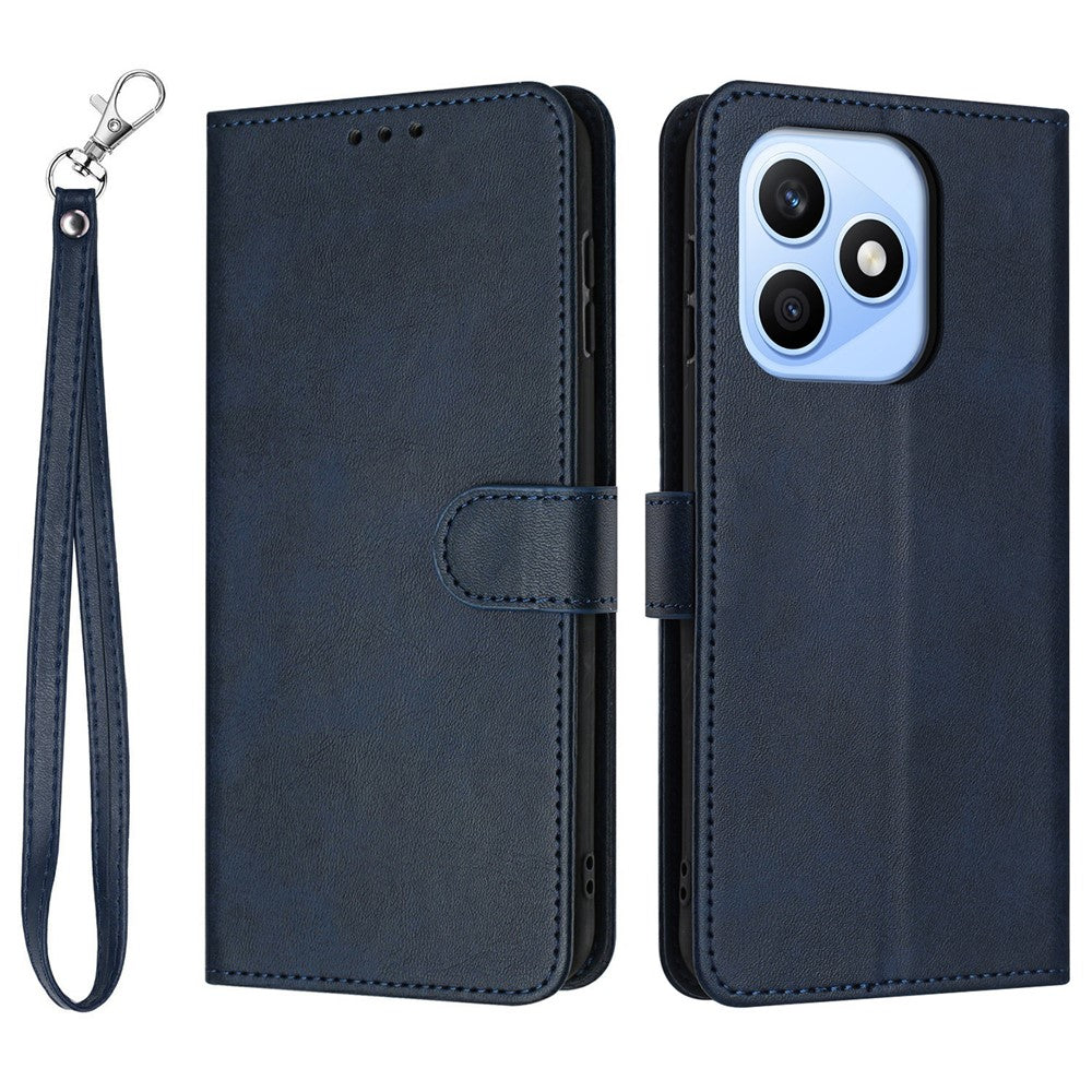For Honor X8d 4G Wallet Case Flip Stand Calf Texture PU Leather Phone Cover with Strap