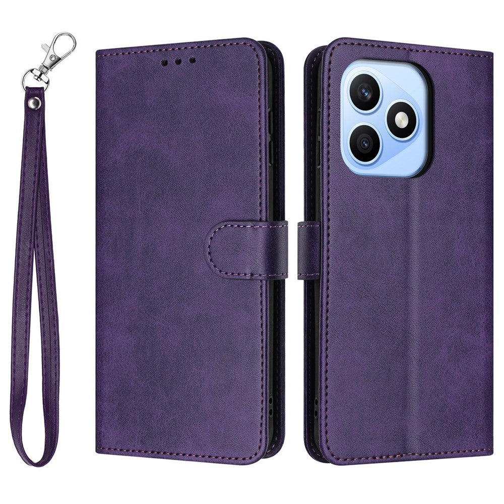 For Honor X8d 4G Wallet Case Flip Stand Calf Texture PU Leather Phone Cover with Strap