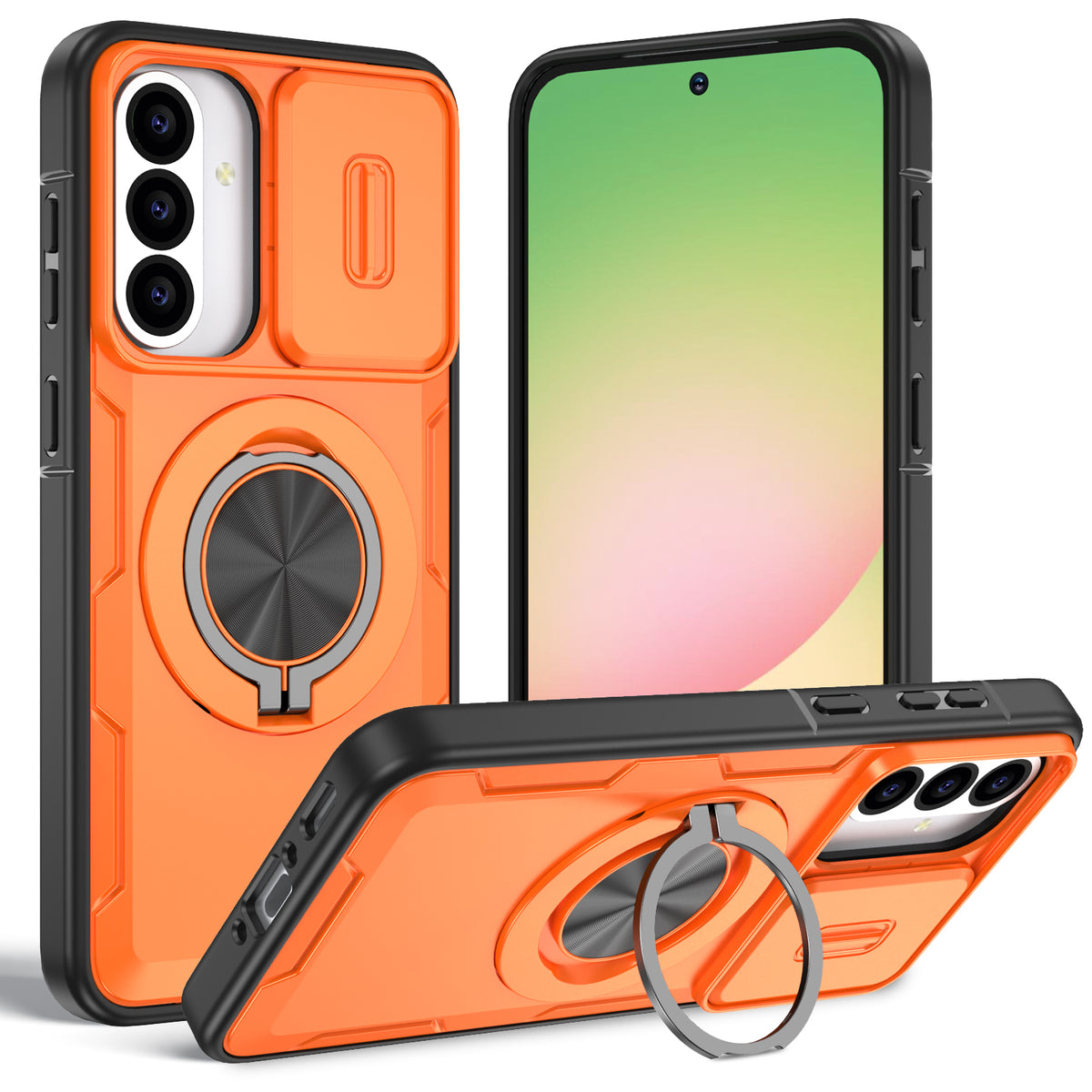 For Samsung Galaxy A15 5G Magnetic Case Slide Camera Cover Rotary Kickstand PC + TPU Phone Shell
