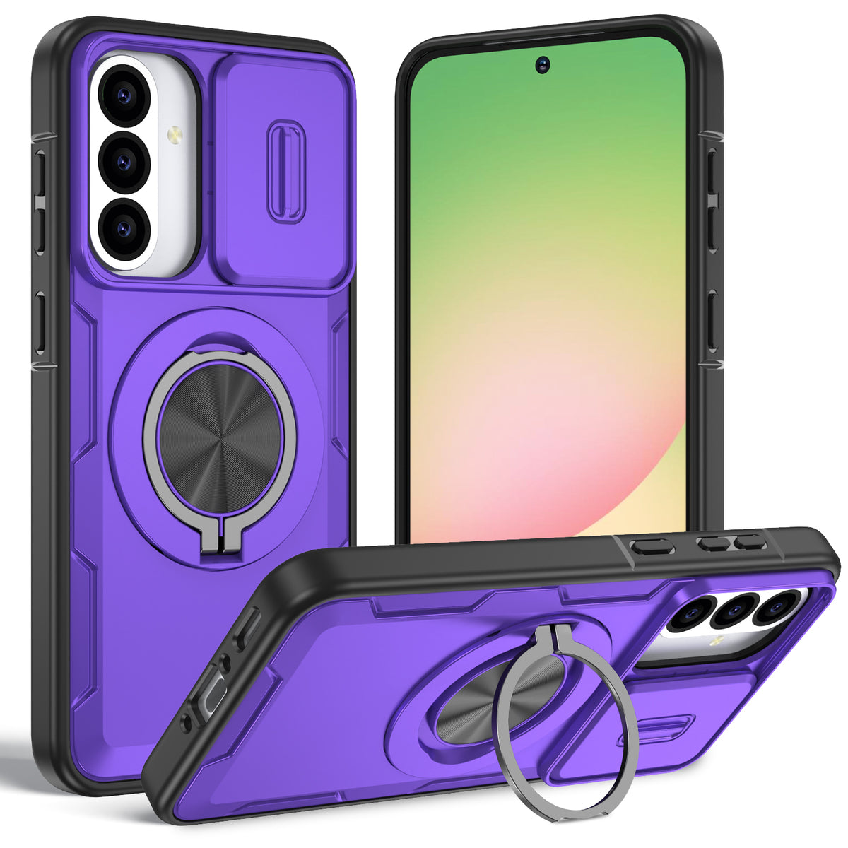Til Samsung Galaxy A56 5G / Galaxy A36 5G Magnetisk Cover med Skydbart Kameralåg, Roterende Støttefod i PC + TPU