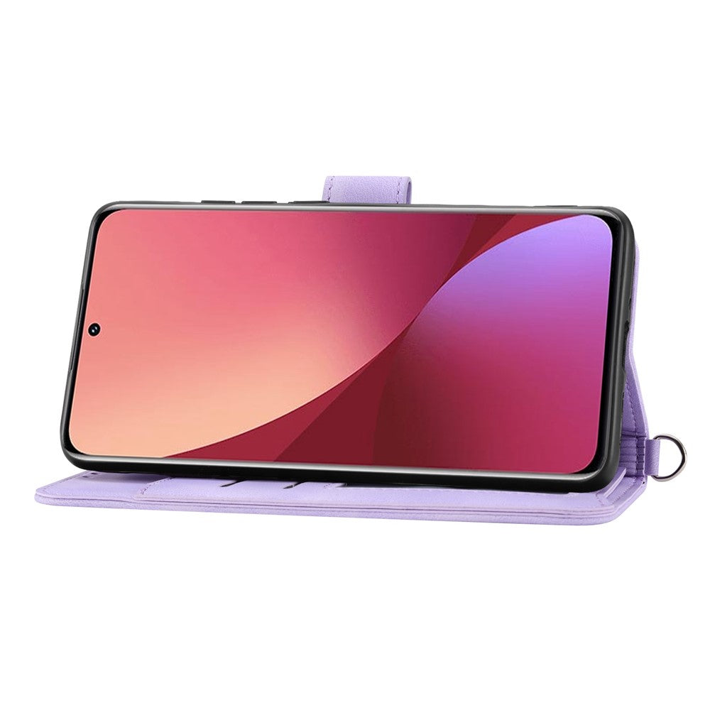 For Xiaomi Redmi Note 12 Pro+ 5G Phone Shell Skin-touch Feeling Imprinted Flowers Stand Leather Wallet Cover with Wrist Strap and Shoulder Strap