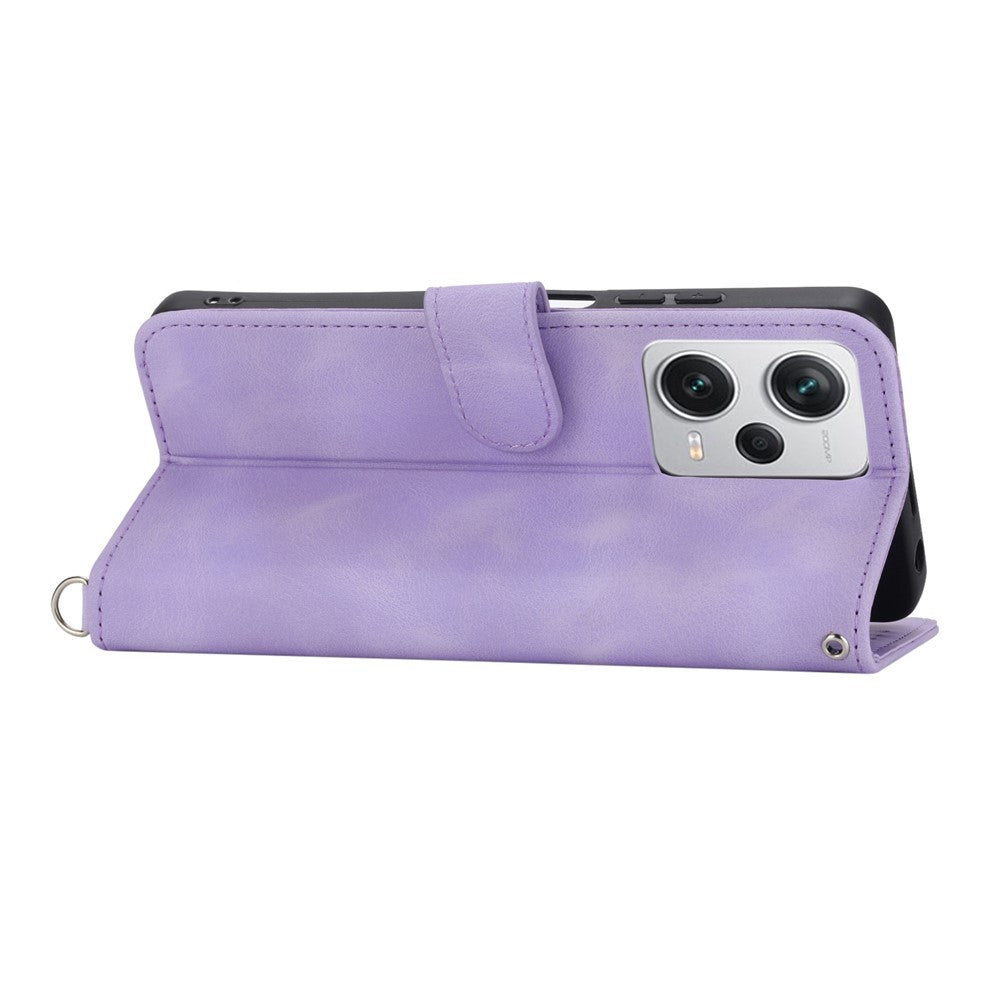 For Xiaomi Redmi Note 12 Pro+ 5G Phone Shell Skin-touch Feeling Imprinted Flowers Stand Leather Wallet Cover with Wrist Strap and Shoulder Strap