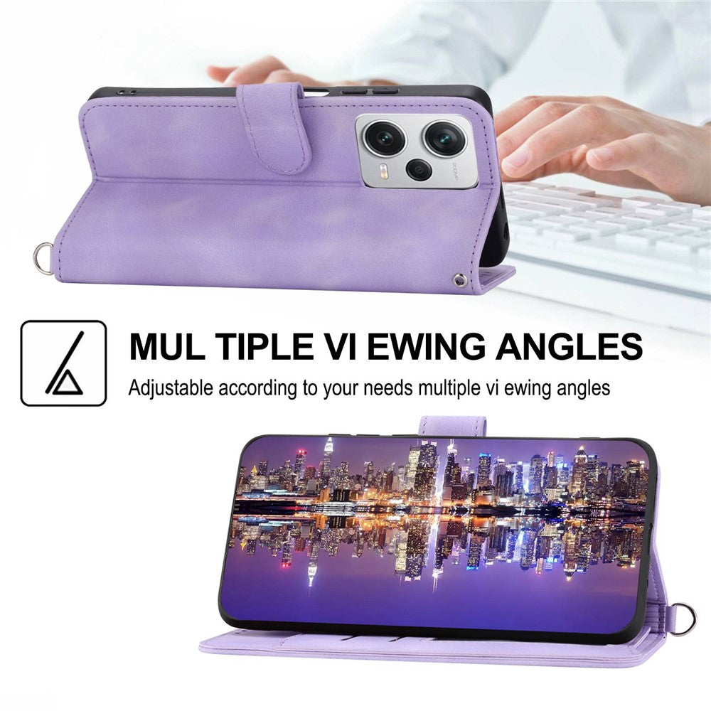 For Xiaomi Redmi Note 12 Pro+ 5G Phone Shell Skin-touch Feeling Imprinted Flowers Stand Leather Wallet Cover with Wrist Strap and Shoulder Strap