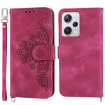 For Xiaomi Redmi Note 12 Pro+ 5G Phone Shell Skin-touch Feeling Imprinted Flowers Stand Leather Wallet Cover with Wrist Strap and Shoulder Strap