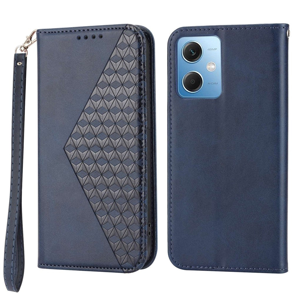PU Leather Case for Xiaomi Redmi Note 12 5G (Global) / (India) / (China) / Poco X5 5G , Wallet Phone Stand Calf Texture Magnetic Closure Imprinted Rhombus Pattern Cover