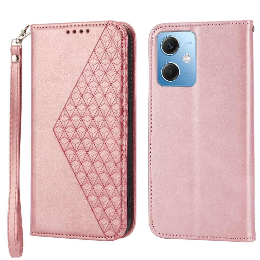 PU Leather Case for Xiaomi Redmi Note 12 5G (Global) / (India) / (China) / Poco X5 5G , Wallet Phone Stand Calf Texture Magnetic Closure Imprinted Rhombus Pattern Cover