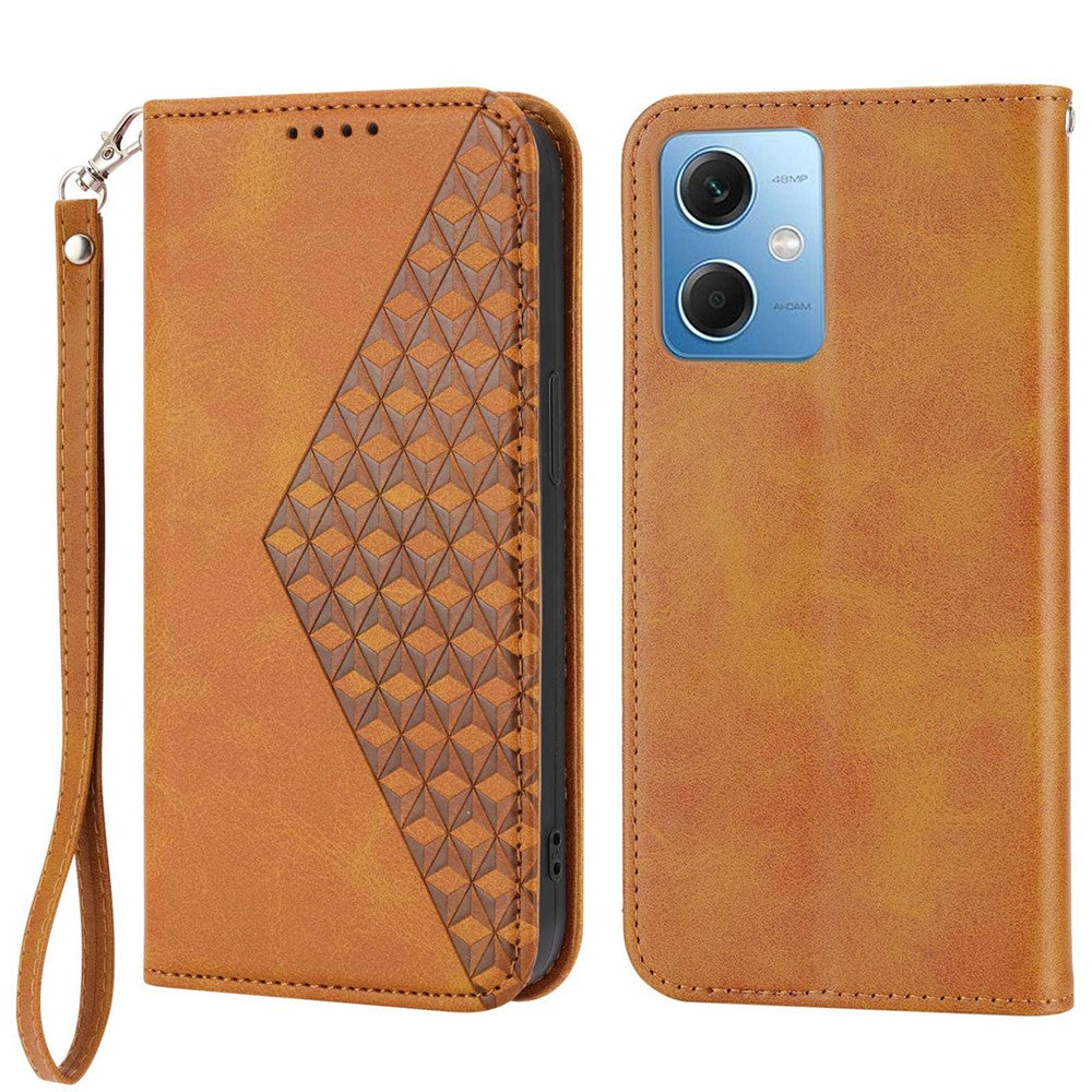 PU Leather Case for Xiaomi Redmi Note 12 5G (Global) / (India) / (China) / Poco X5 5G , Wallet Phone Stand Calf Texture Magnetic Closure Imprinted Rhombus Pattern Cover