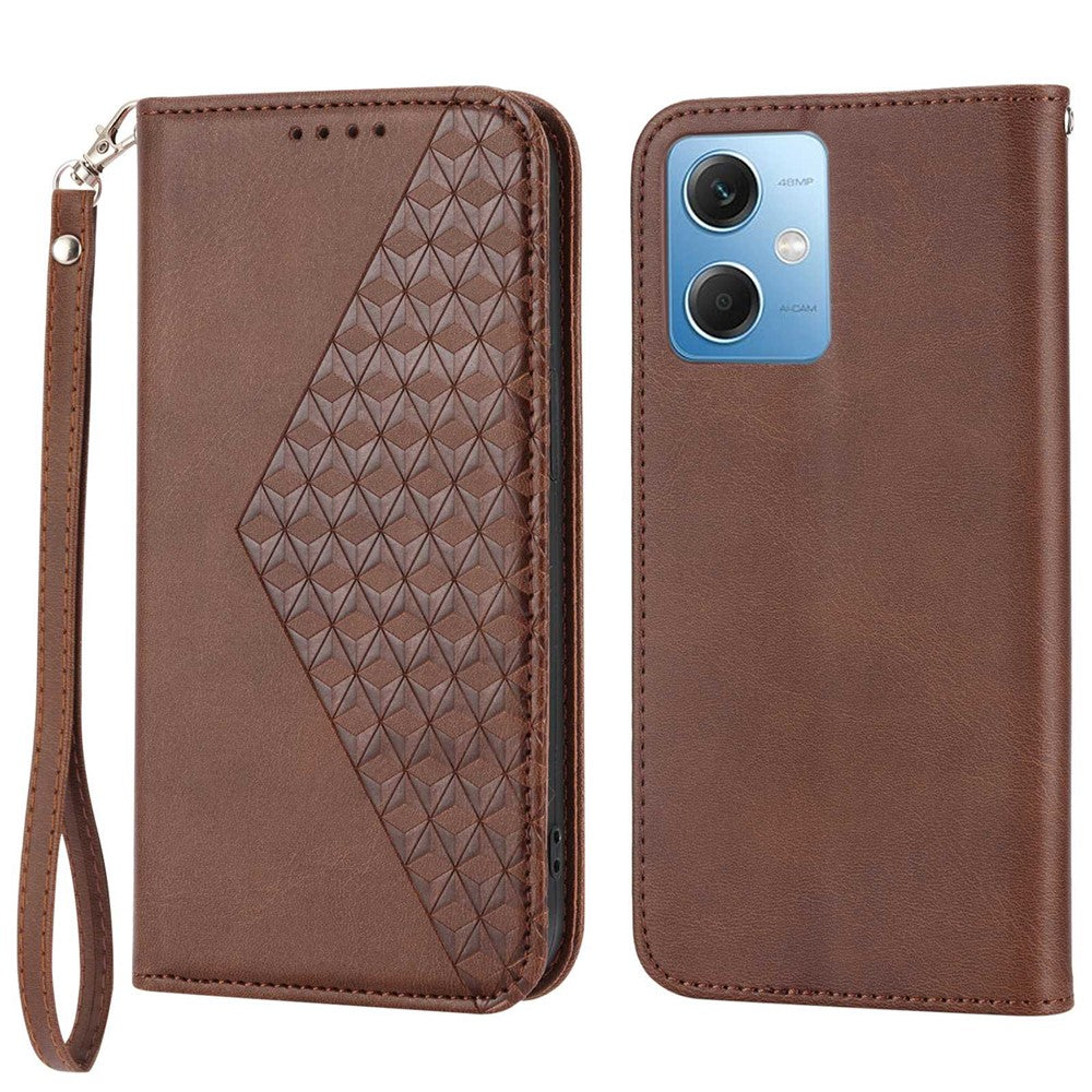 PU Leather Case for Xiaomi Redmi Note 12 5G (Global) / (India) / (China) / Poco X5 5G , Wallet Phone Stand Calf Texture Magnetic Closure Imprinted Rhombus Pattern Cover