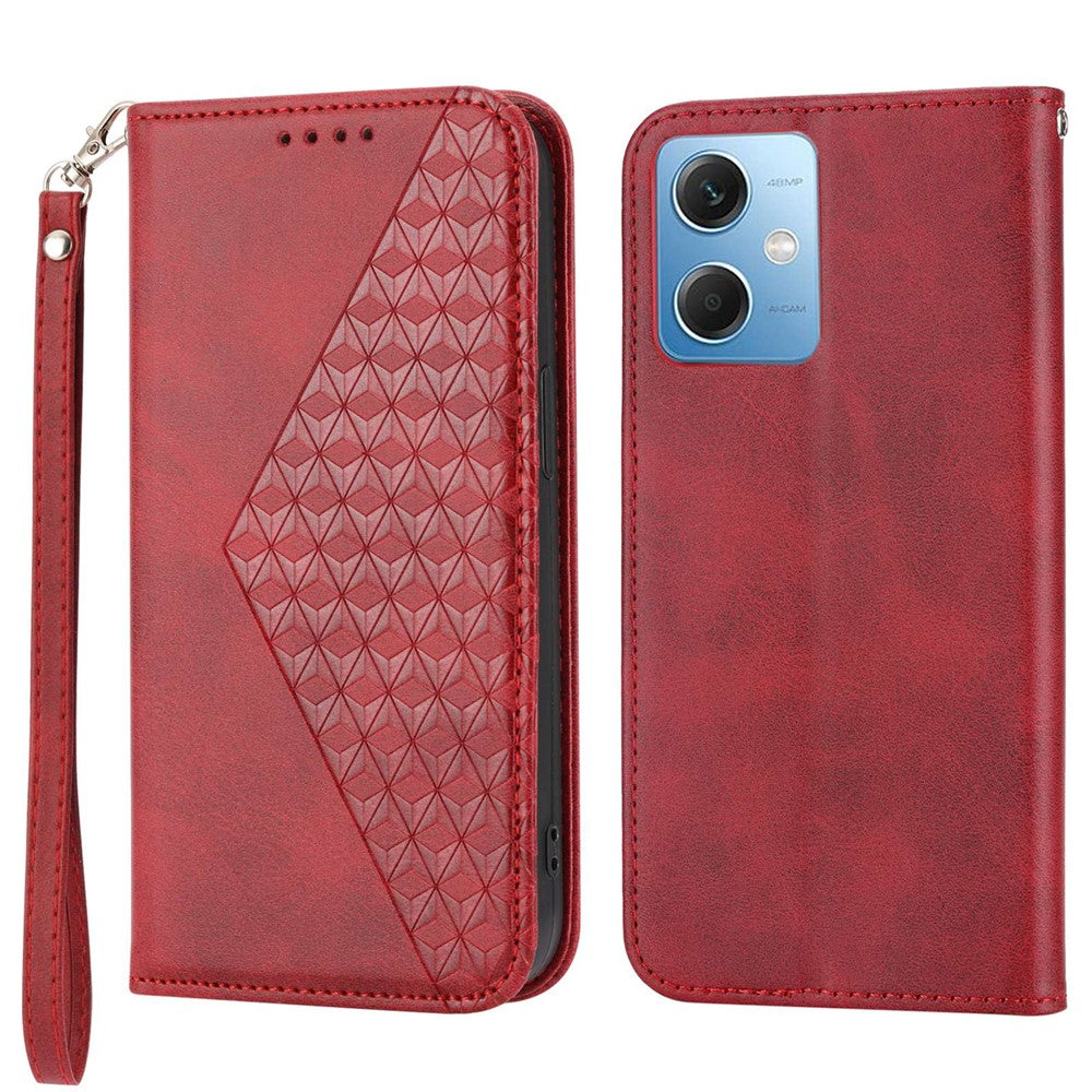 PU Leather Case for Xiaomi Redmi Note 12 5G (Global) / (India) / (China) / Poco X5 5G , Wallet Phone Stand Calf Texture Magnetic Closure Imprinted Rhombus Pattern Cover