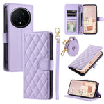 For Honor Magic8 5G PU Leather Case Wallet Rhombus Grid Phone Cover with Shoulder Strap  /  Wrist Strap