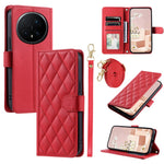 For Honor Magic8 5G PU Leather Case Wallet Rhombus Grid Phone Cover with Shoulder Strap  /  Wrist Strap