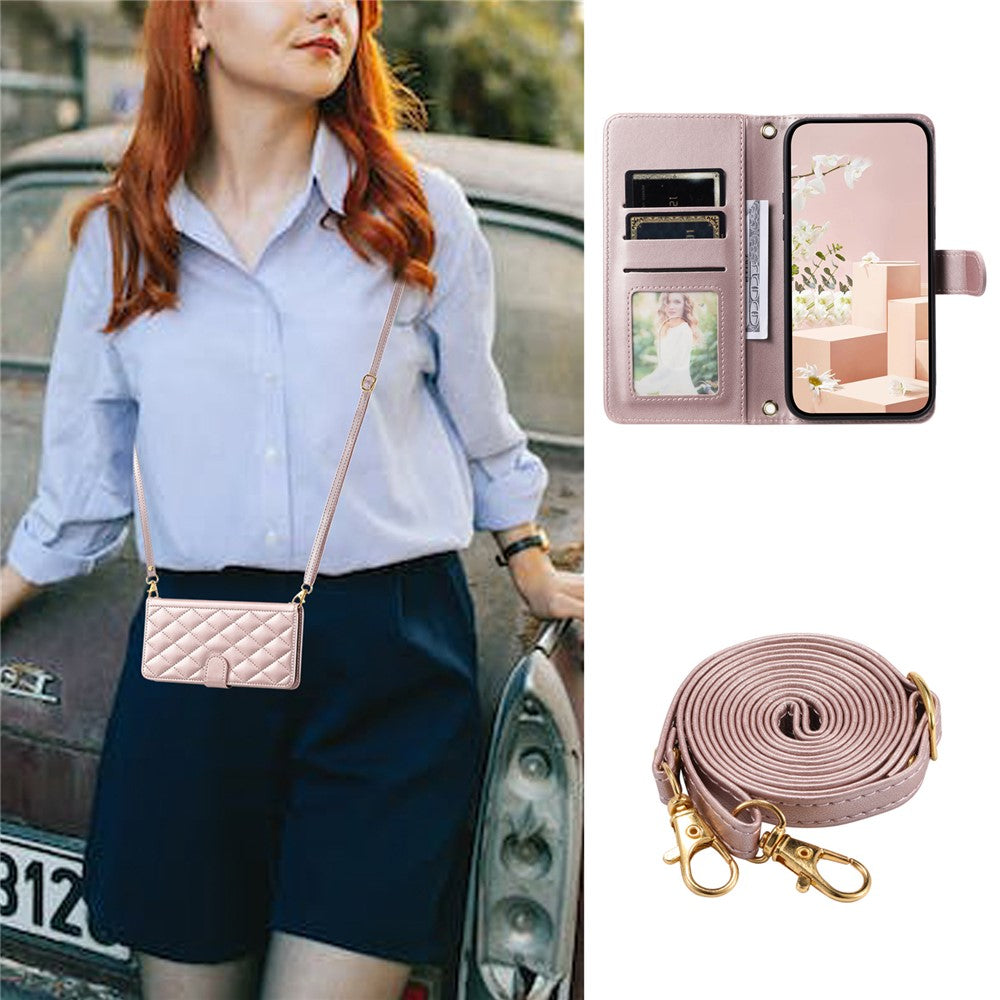 For Honor Magic8 Pro 5G PU Leather Case Wallet Rhombus Grid Phone Cover with Shoulder Strap  /  Wrist Strap