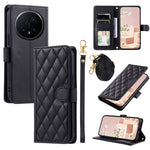 For Honor Magic8 Pro 5G PU Leather Case Wallet Rhombus Grid Phone Cover with Shoulder Strap  /  Wrist Strap