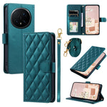 For Honor Magic8 Pro 5G PU Leather Case Wallet Rhombus Grid Phone Cover with Shoulder Strap  /  Wrist Strap