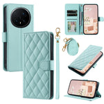 For Honor Magic8 Pro 5G PU Leather Case Wallet Rhombus Grid Phone Cover with Shoulder Strap  /  Wrist Strap