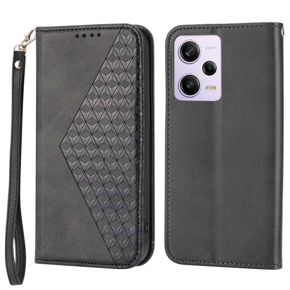 For Xiaomi Redmi Note 12 Pro 5G  / Note 12 Pro Speed 5G / Poco X5 Pro 5G Imprinted Rhombus Pattern Stand Calf Texture Cover PU Leather Wallet Magnetic Closure Case