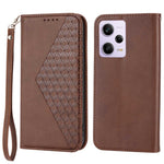 For Xiaomi Redmi Note 12 Pro 5G  / Note 12 Pro Speed 5G / Poco X5 Pro 5G Imprinted Rhombus Pattern Stand Calf Texture Cover PU Leather Wallet Magnetic Closure Case