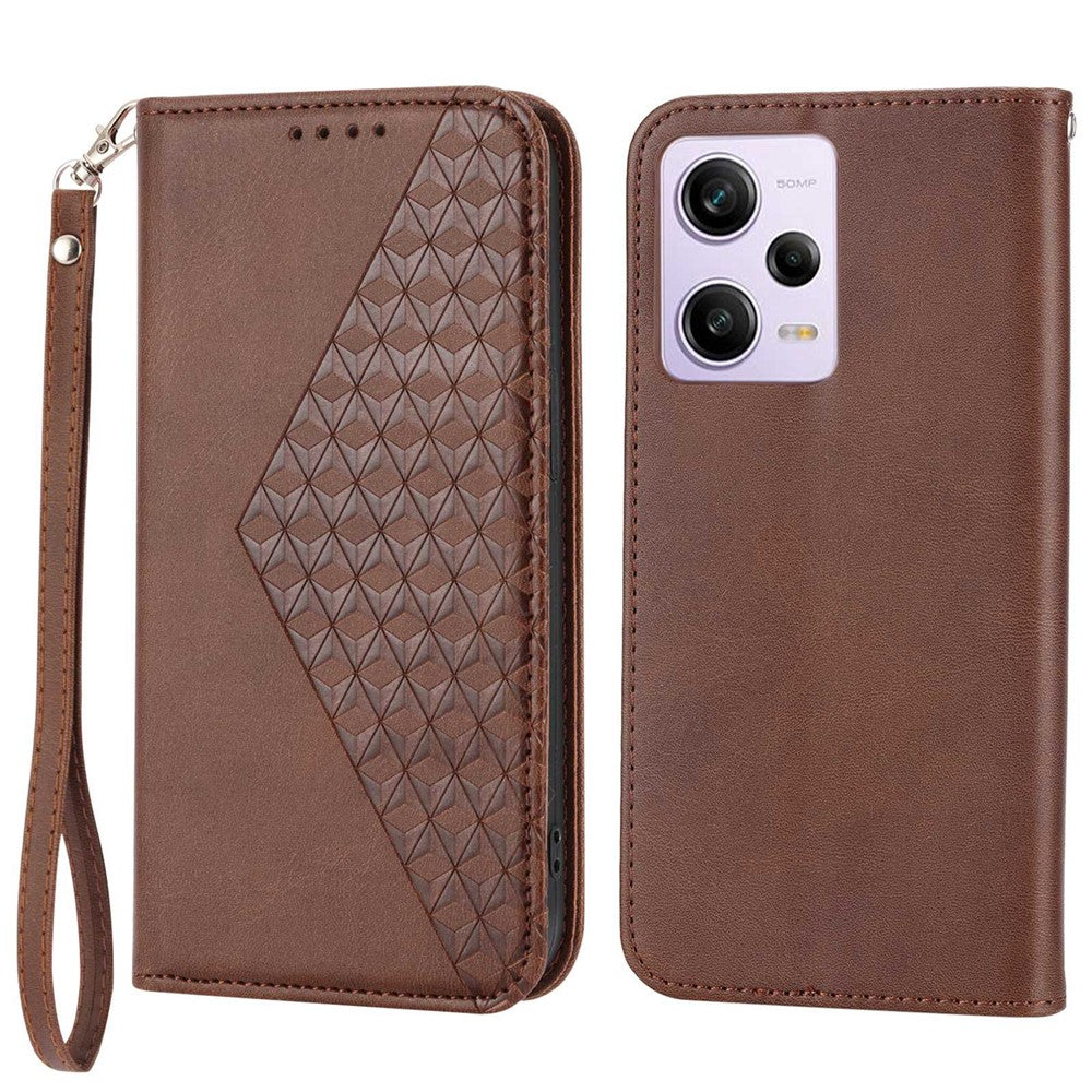 For Xiaomi Redmi Note 12 Pro 5G  / Note 12 Pro Speed 5G / Poco X5 Pro 5G Imprinted Rhombus Pattern Stand Calf Texture Cover PU Leather Wallet Magnetic Closure Case