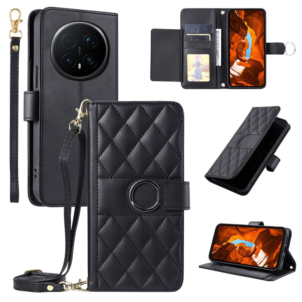 For Honor Magic8 Pro 5G Crossbody Leather Case Ring Buckle Wallet Stand Rhombus Mobile Cover