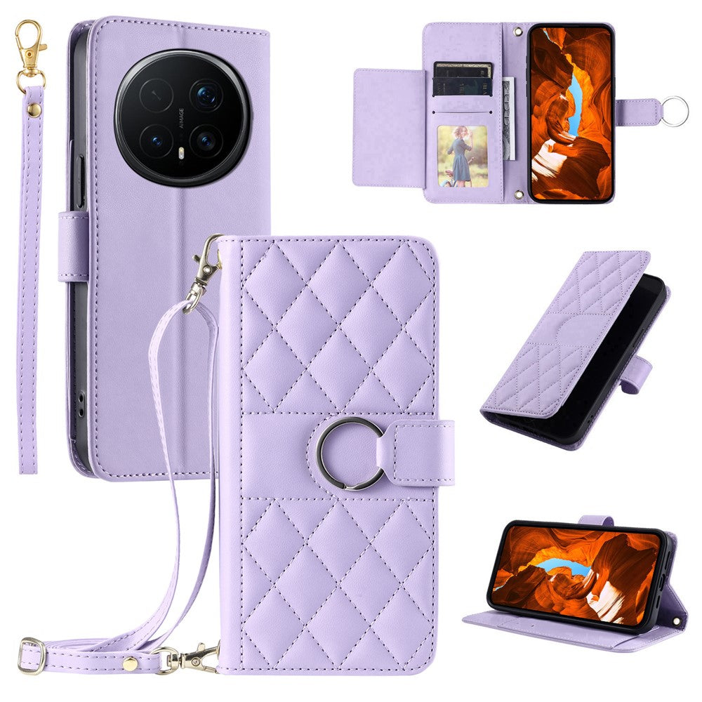 For Honor Magic8 Pro 5G Crossbody Leather Case Ring Buckle Wallet Stand Rhombus Mobile Cover