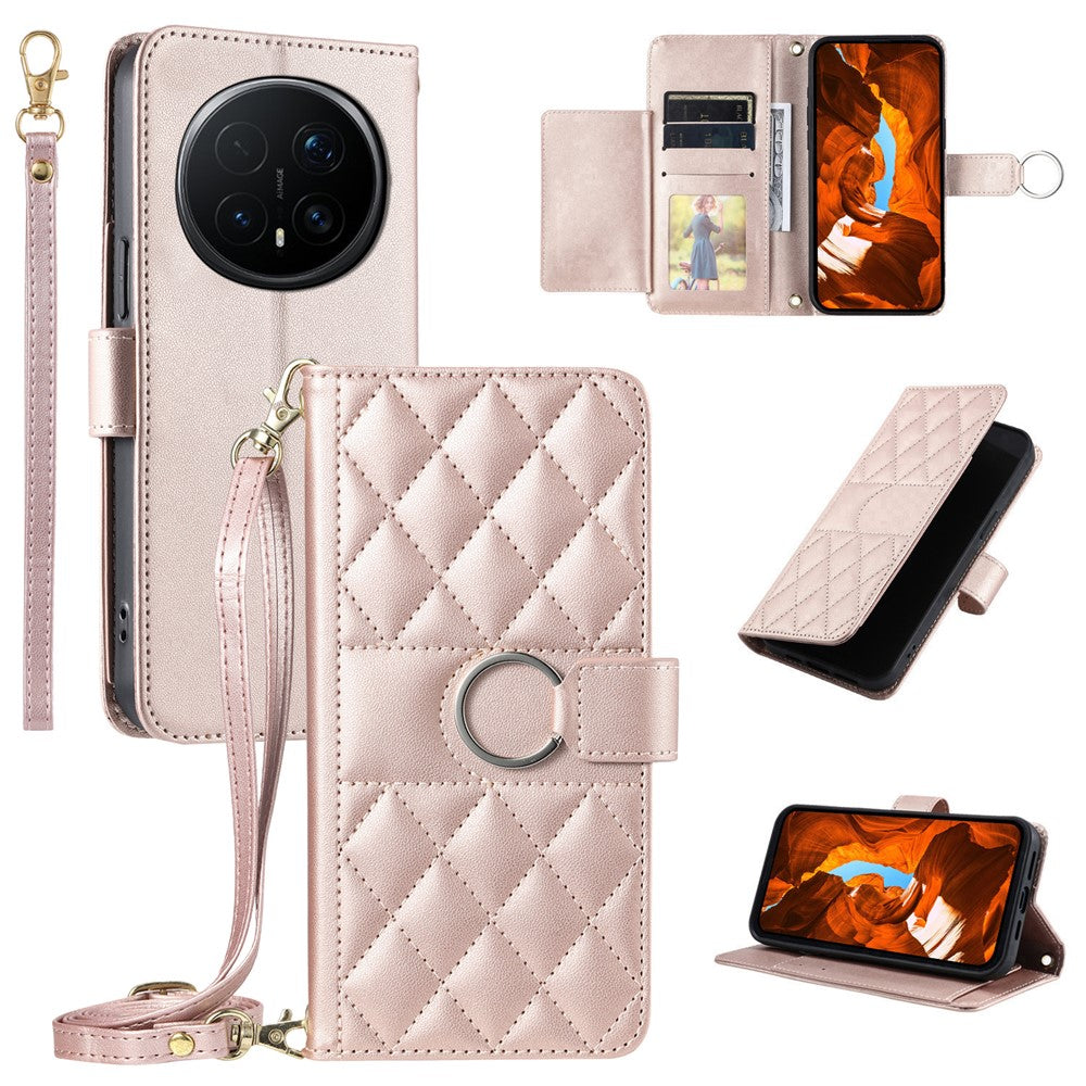 For Honor Magic8 Pro 5G Crossbody Leather Case Ring Buckle Wallet Stand Rhombus Mobile Cover