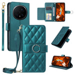 For Honor Magic8 Pro 5G Crossbody Leather Case Ring Buckle Wallet Stand Rhombus Mobile Cover