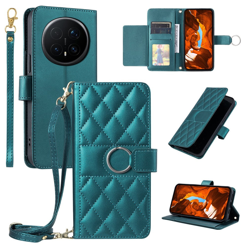 For Honor Magic8 Pro 5G Crossbody Leather Case Ring Buckle Wallet Stand Rhombus Mobile Cover