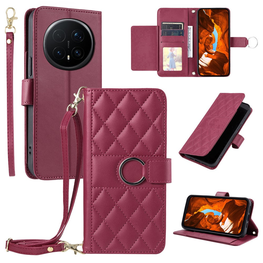 For Honor Magic8 Pro 5G Crossbody Leather Case Ring Buckle Wallet Stand Rhombus Mobile Cover