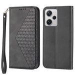 For Xiaomi Redmi Note 12 Pro+ 5G Dustproof PU Leather Case Wallet Magnetic Closure Imprinted Rhombus Pattern Stand Calf Texture Cover