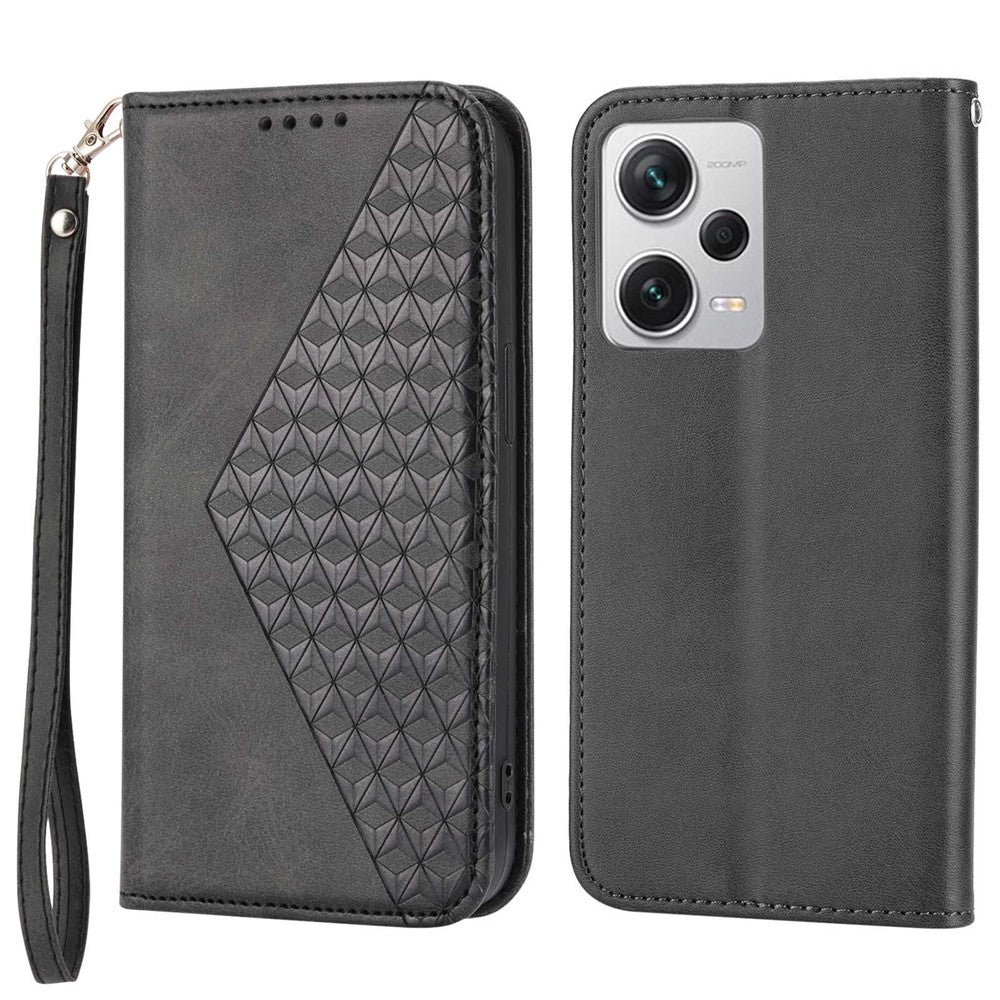 For Xiaomi Redmi Note 12 Pro+ 5G Dustproof PU Leather Case Wallet Magnetic Closure Imprinted Rhombus Pattern Stand Calf Texture Cover
