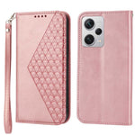 For Xiaomi Redmi Note 12 Pro+ 5G Dustproof PU Leather Case Wallet Magnetic Closure Imprinted Rhombus Pattern Stand Calf Texture Cover