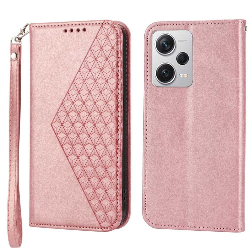 Xiaomi Redmi Note 12 Pro+ 5G Dammtät PU-läderskal Plånbok Magnetstängning Präglat Rombmönster Stativkalvtextur Skal
