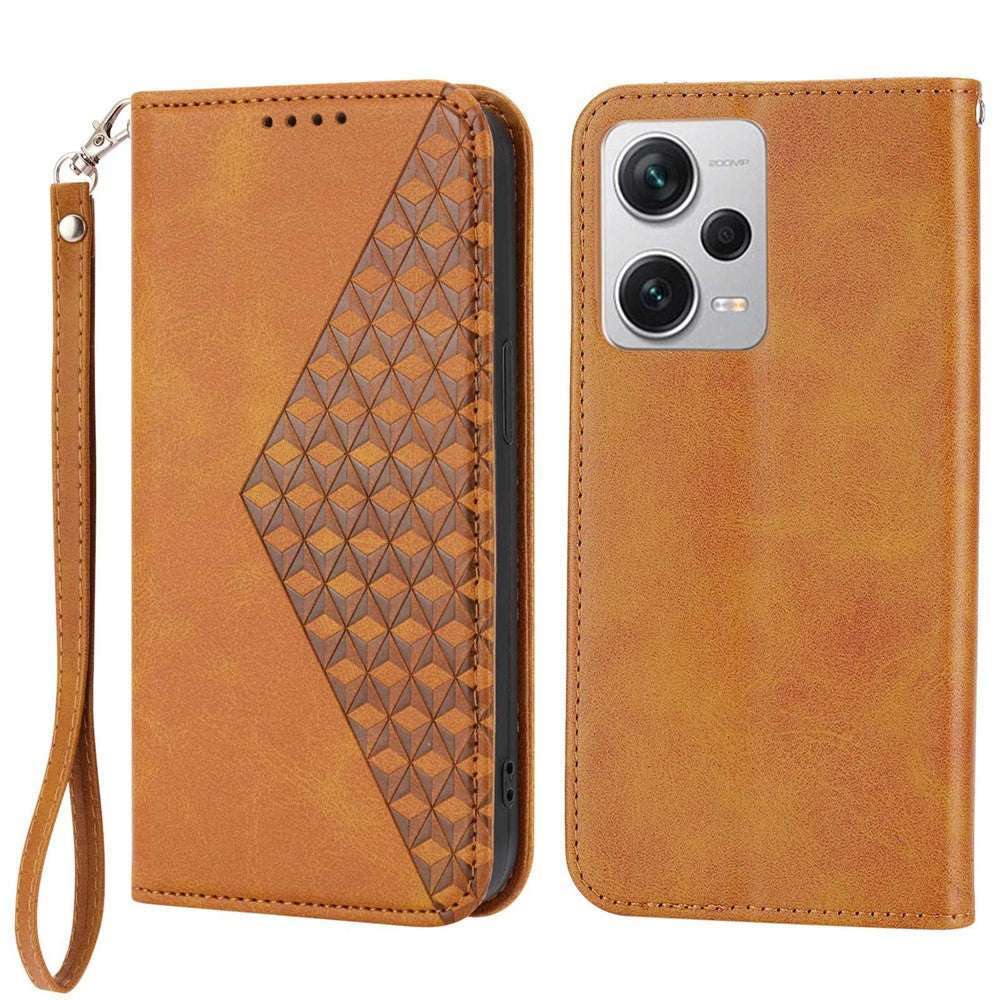 For Xiaomi Redmi Note 12 Pro+ 5G Dustproof PU Leather Case Wallet Magnetic Closure Imprinted Rhombus Pattern Stand Calf Texture Cover