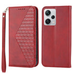 For Xiaomi Redmi Note 12 Pro+ 5G Dustproof PU Leather Case Wallet Magnetic Closure Imprinted Rhombus Pattern Stand Calf Texture Cover