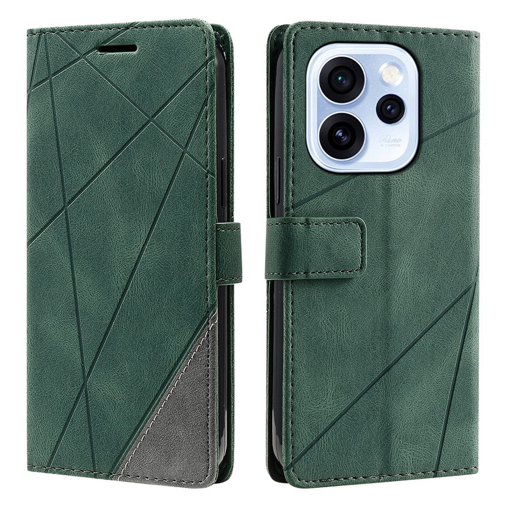 Case For Oppo Reno15 F 5G  /  Reno15 FS 5G Imprinted Lines PU Leather Splicing Wallet Phone Cover